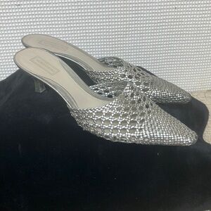 Cleo Silver Crystal Embellished Mules